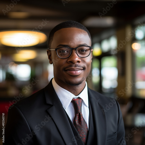 African American black business man corporate portrait smiling in jacket and tie taken