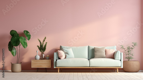 Minimal living room with pastel light and copy space for Commercial photography