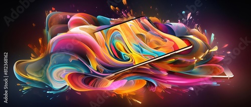 Illustrate a dynamic side view of a smartphone engulfed in a colorful whirlwind of likes, comments, and shares, portraying social media engagement in a digital painting style