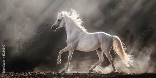 Rearing Silver White Horse in Dramatic Misty Light