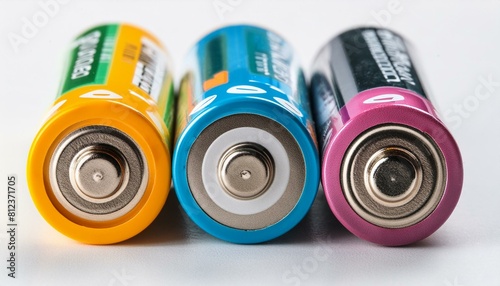 Three batteries  AAA  AA and PP3   isolated on white background
