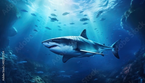 Wallpaper Mural Great white shark in the ocean, portrait of White shark hunting prey in the underwater Torontodigital.ca