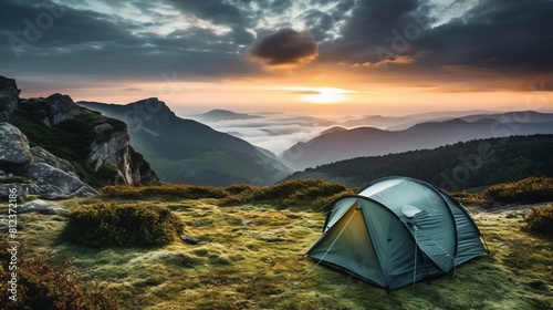 A tent on a hilltop in the background an extraordinary view