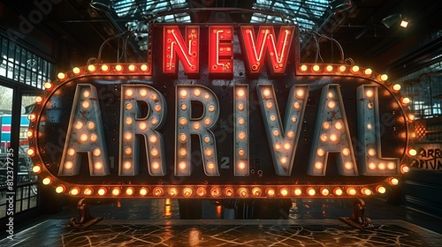 “NEW ARRIVAL”: - graphic resource - background -sign - banner - Neon billboard. 