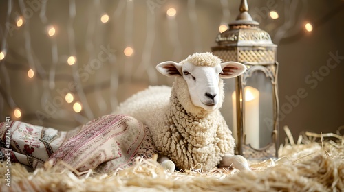 Closeup of sheep looking at camera, Eid Ul Adha mubarak sacrifice qurbani islam religion concept