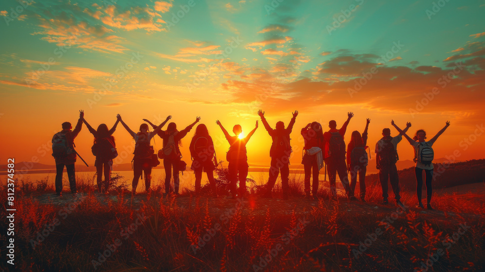 high school students sillouete with sun rise, energertic,generative ai high school students sillouete with sun rise, energertic,generative ai