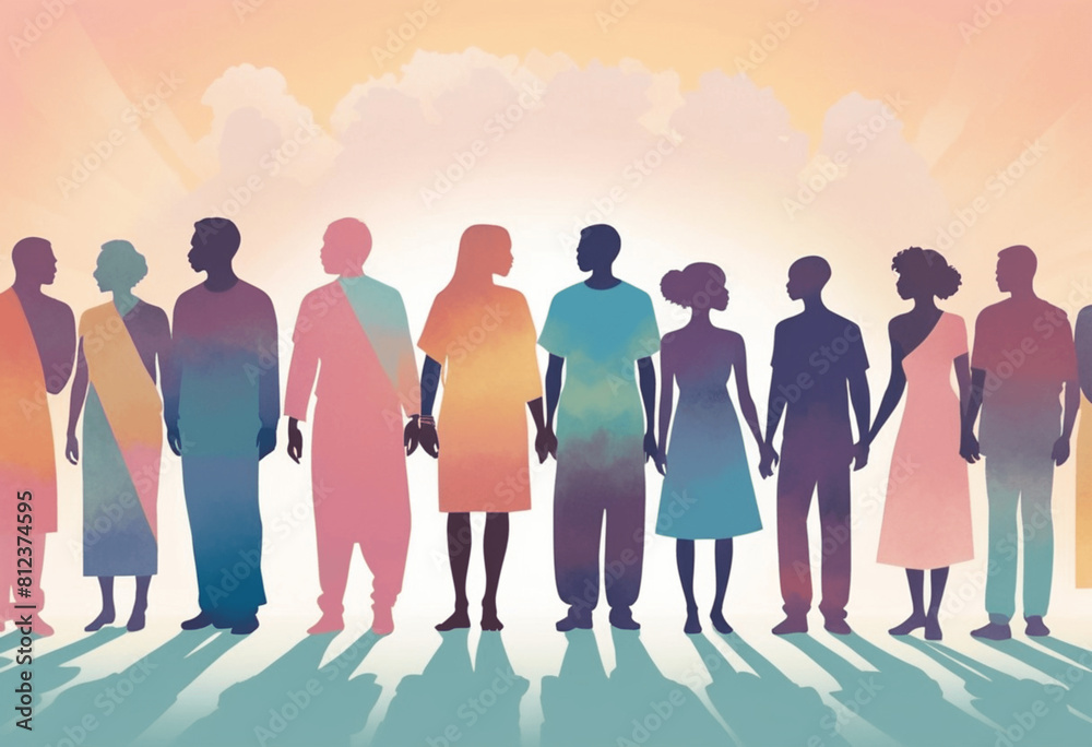 Diversity silhouette multiethnic people from the side, Illustration of  differences in racial and ethnic, socioeconomic, geographic, and academic/professional, Pride Month