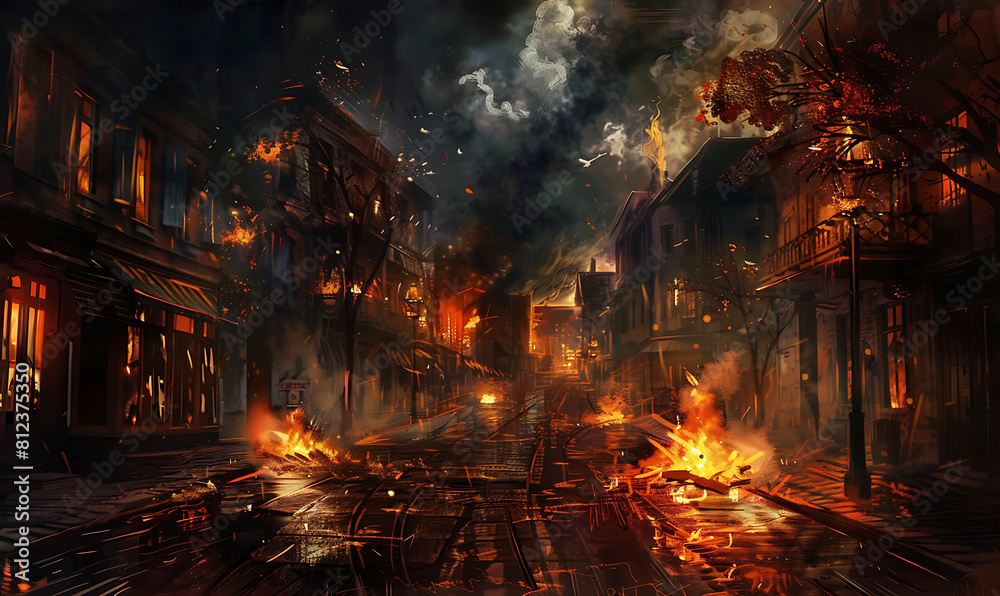 Adventures on the Trail of Fire Stunning Paintings of Burning and Glowing Streets. Generative Ai Adventures on the Trail of Fire Stunning Paintings of Burning and Glowing Streets. Generative Ai