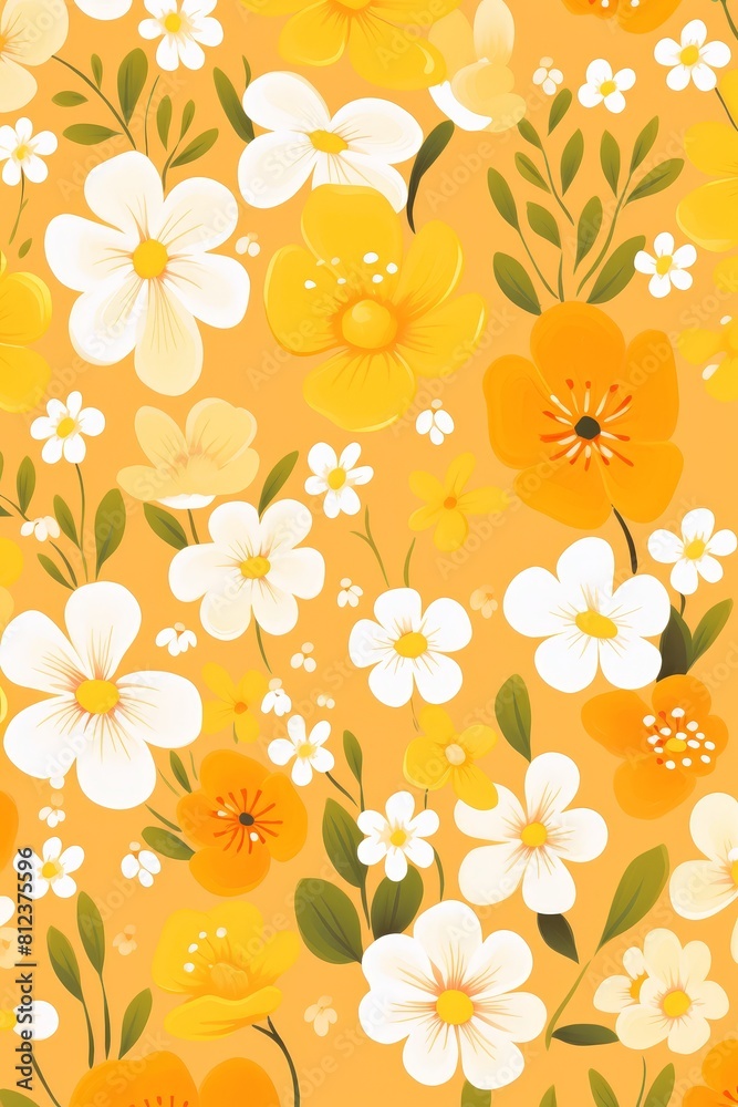 Yellow and white flowers on orange background. Yellow and white flowers on orange background.
