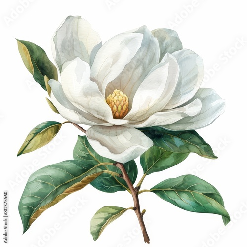 White magnolia flower isolated on white background.