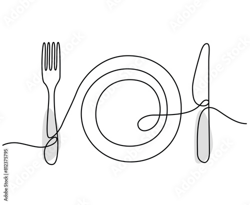 Continuous line art of cutlery. Simple line art. One line vector