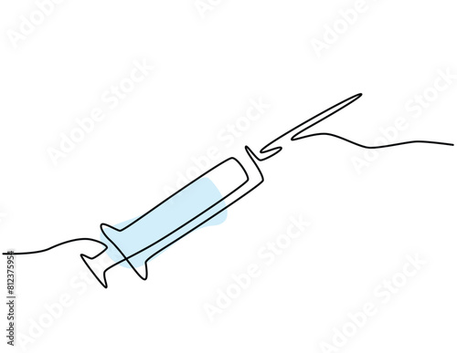 Continuous line art of syringe. Simple line art. One line vector