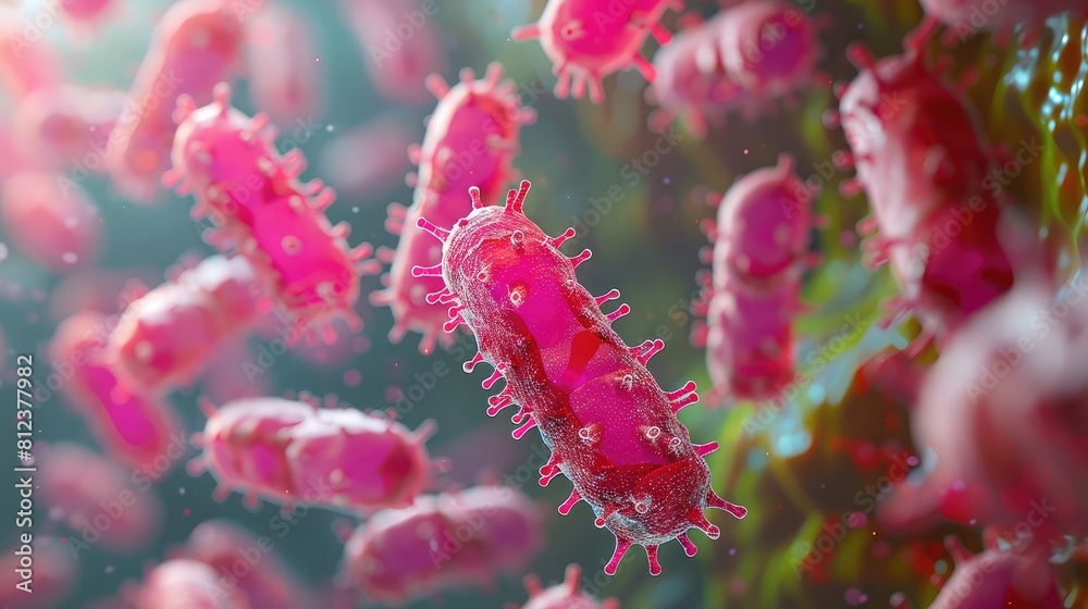 Fototapeta premium Macro view of healthy gut bacteria and microbes Background