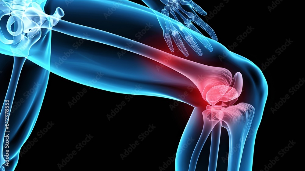 Ilustração do Stock: An X-ray blue of a knee with the knee joint ...