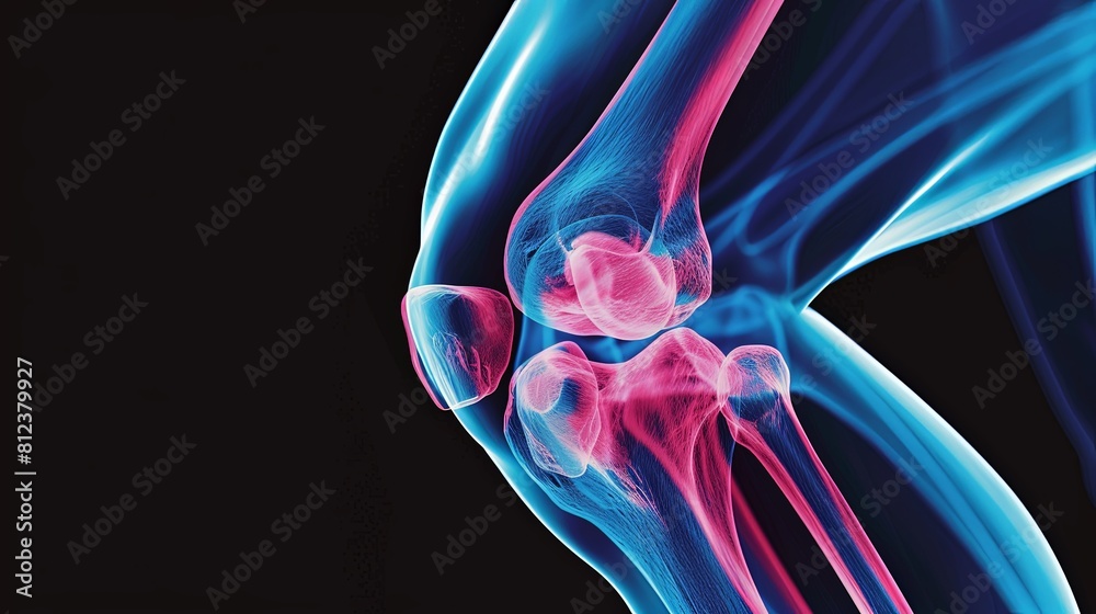 An X-ray blue of a knee with the knee joint highlighted in red ,MRI ...