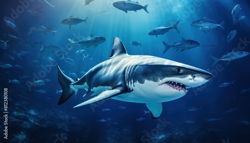 Great white shark in the ocean  portrait of White shark hunting prey in the underwater