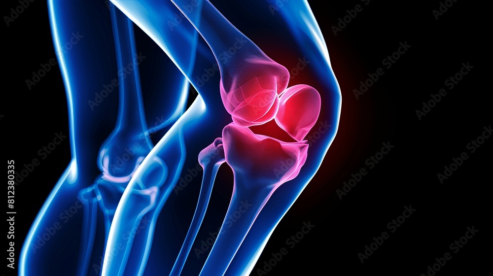 An X-ray blue of a knee with the knee joint highlighted in red ,MRI ...