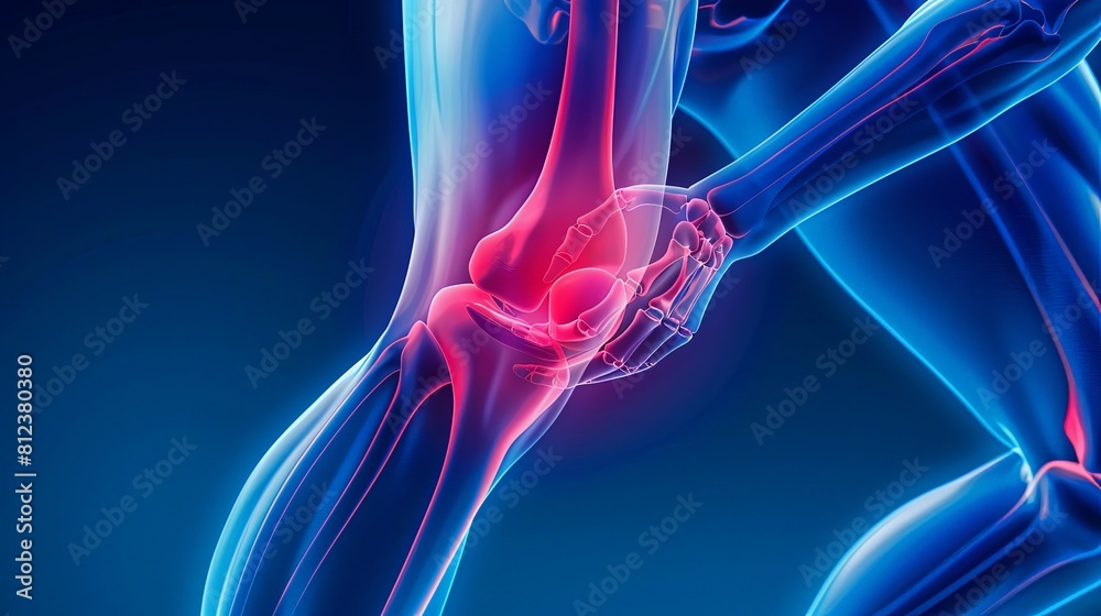An X-ray blue of a knee with the knee joint highlighted in red ,MRI ...