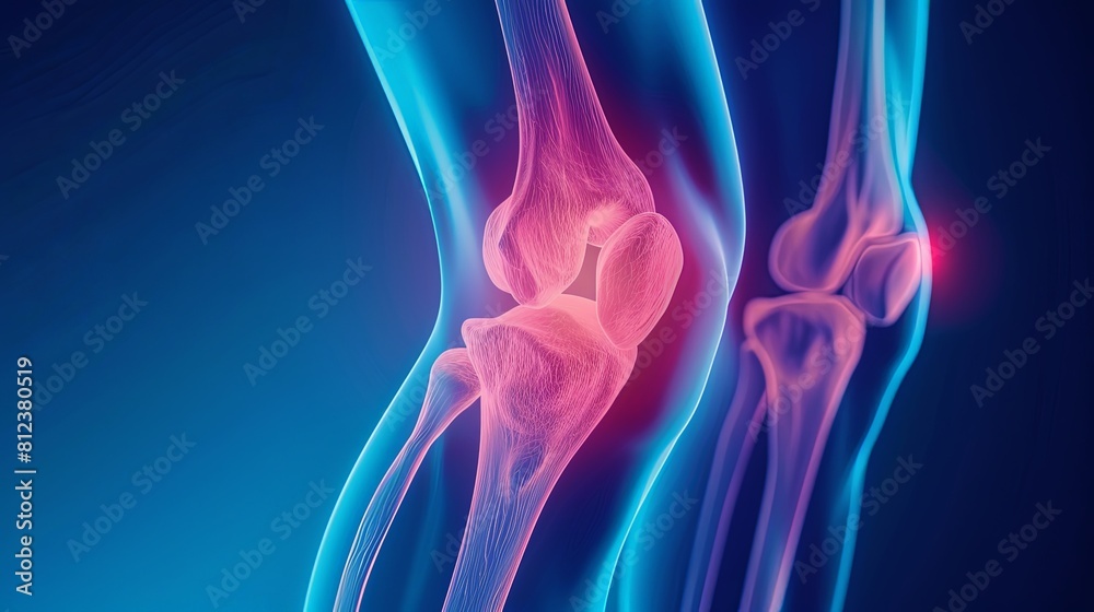 An X-ray blue of a knee with the knee joint highlighted in red ,MRI ...