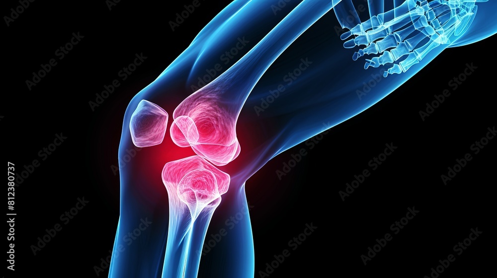 An X-ray blue of a knee with the knee joint highlighted in red ,MRI ...