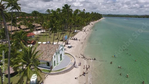 Aerial view of São Benedito Church and Carneiros Beach - Tamandaré, Pernambuco, Brazil photo