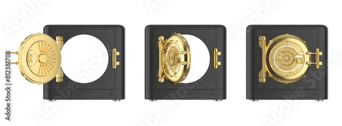 Golden bank vault isolated on white