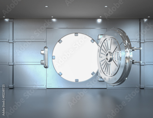 Bank vault opened with deposit boxes inside