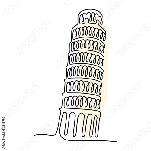Continuous line art of pisa. Simple line art. One line vector