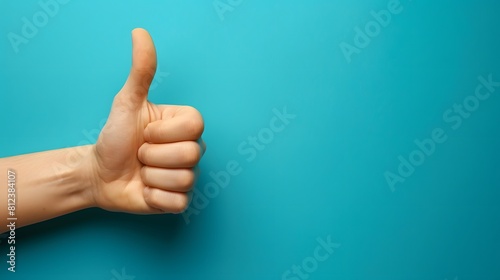 A thumbs up gesture on a blue background, representing positive thoughts and satisfaction with the work done.
