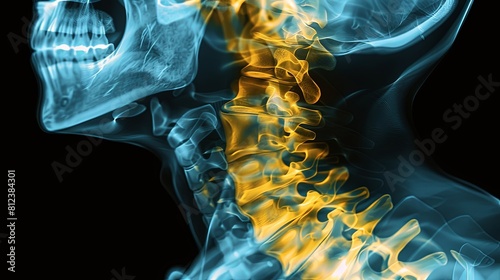 An x-ray of the human cervical spine, commonly known as the neck. photo