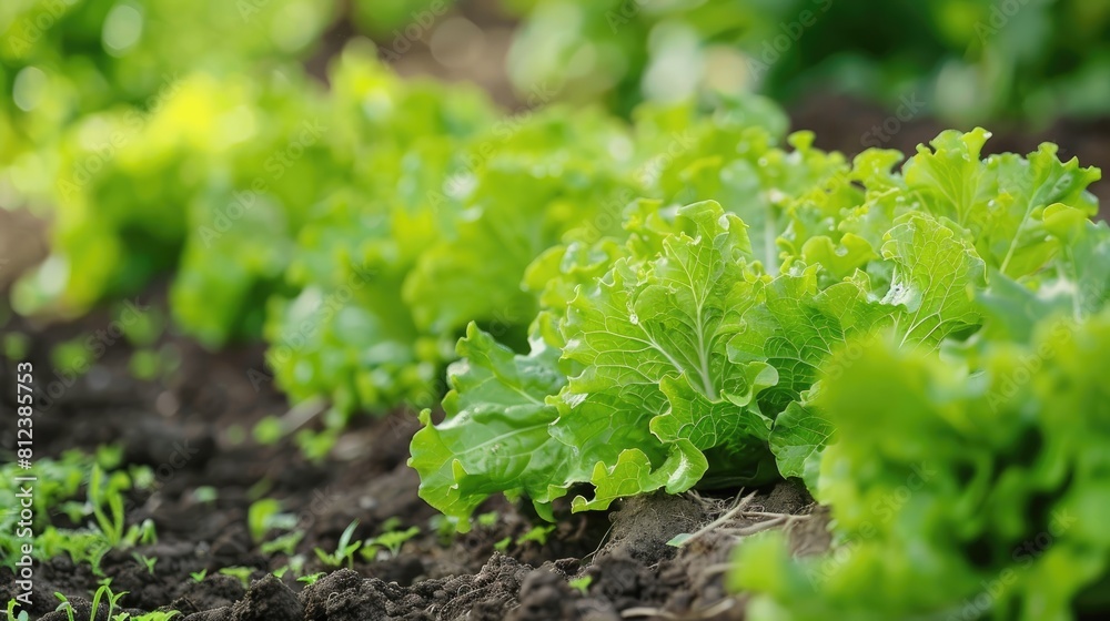 Cultivating organic lettuce in a garden Cultivating organic lettuce in a garden