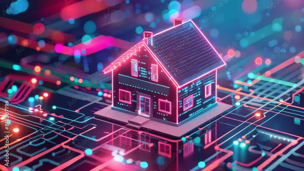3d illustration of a house on the background of an electronic circuit. 3d illustration of a house on the background of an electronic circuit.