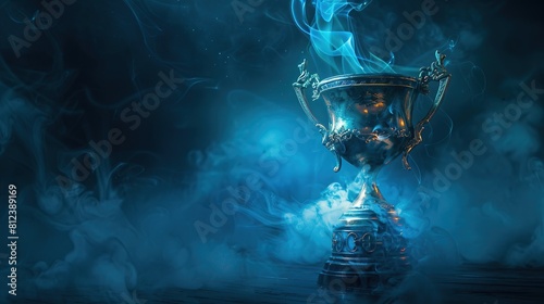 A golden goblet with smoke coming out of it.