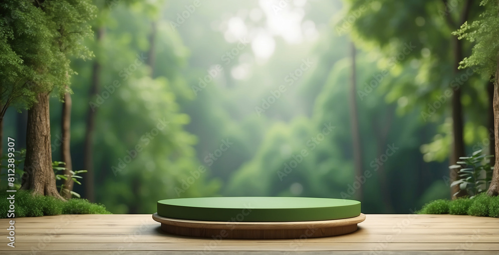 Podium Design product display podium 3d render with nature green color Podium Design product display podium 3d render with nature green color