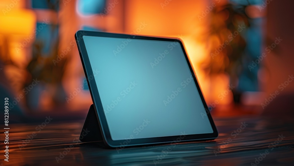 Spotlight the promise of a blank screen: A sleek tablet, blank yet brimming with potential, under soft studio lighting. Spotlight the promise of a blank screen: A sleek tablet, blank yet brimming with potential, under soft studio lighting.