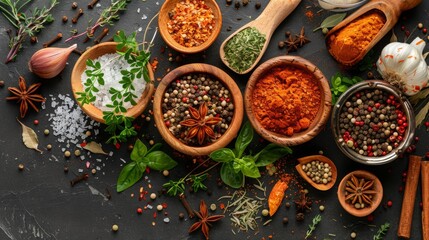 Papier peint photo Cuisine cooking table with spices and herbs  © Tasneem