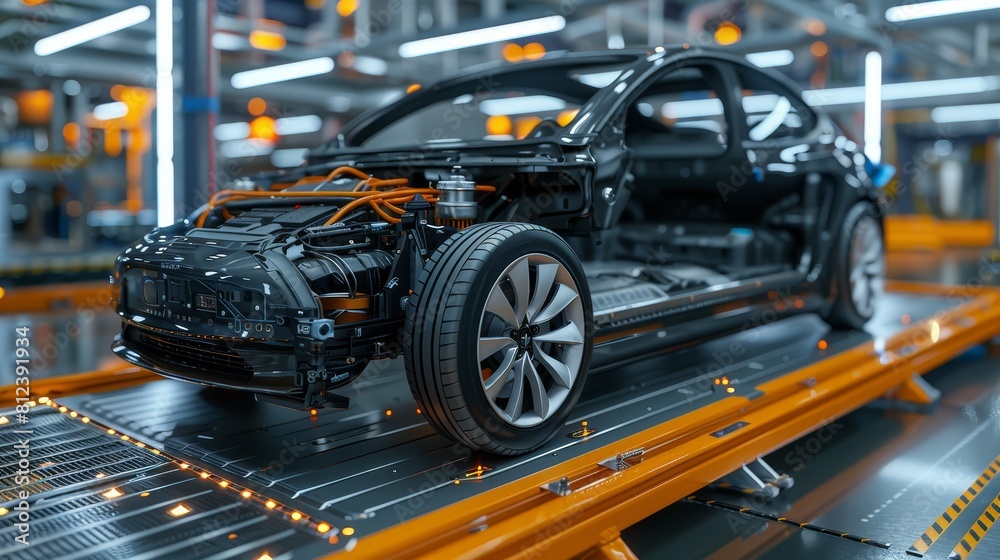 Car manufacturing process. The body of the car is being assembled on the conveyor belt. Car manufacturing process. The body of the car is being assembled on the conveyor belt.