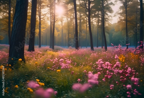 pinky flowers and sunrise in the forest