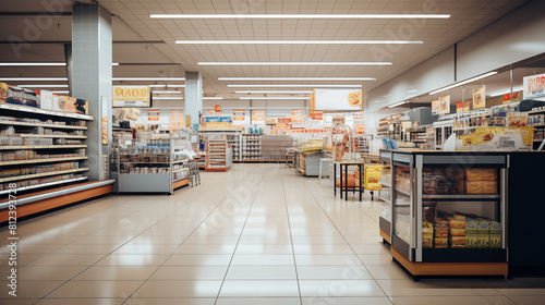 
Interior shot of a modern grocery store without people