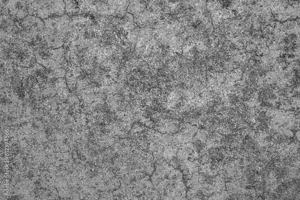 Fototapeta premium Dirty old cracked concrete floor texture background. Black mould on cement surface. Grunge and rough backdrop. Gray stone wall.
