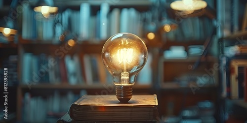 Vintage Lightbulb Illuminating a Cozy Library Filled with Books and Opportunities for Learning and Discovery