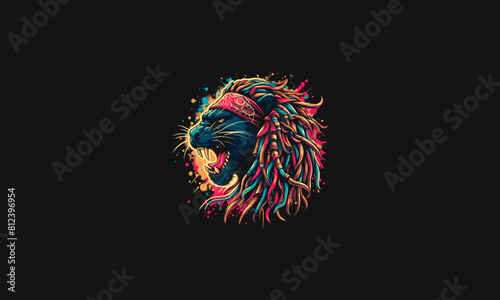 head panther wearing bandana with dreadlocks vector artwork design
