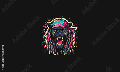 head panther wearing bandana with dreadlocks vector artwork design