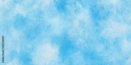 Abstract hand paint random staind blue sky, The summer is colorful clearing day Good weather with natural clouds, cloudy and stained Sky blue shades watercolor background.