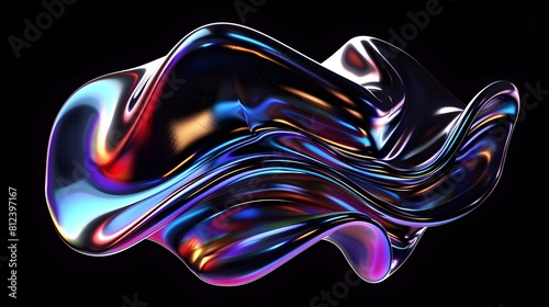 Bold holographic liquid metal shape black background