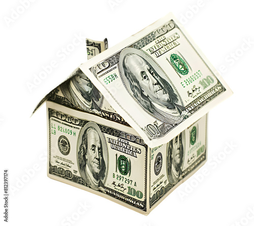 House made of dollars on transparent background, Real estate investment concept