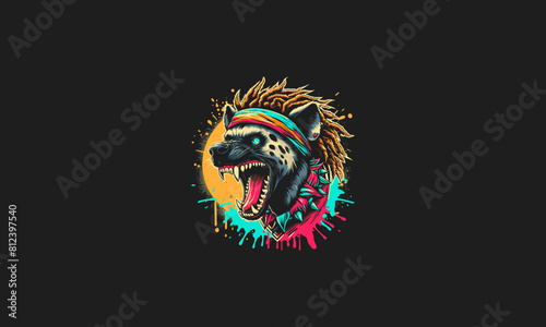 head hyena angry with dreadlocks and bandana vector artwork design