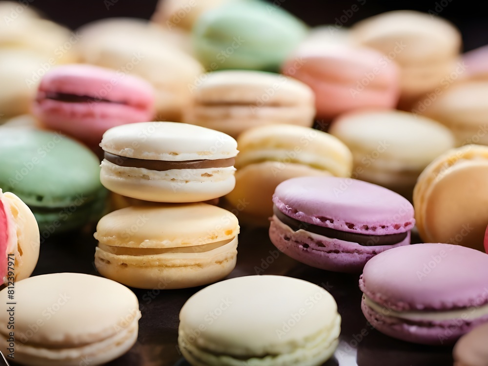 Obraz premium Colorful macaroons on a wooden table