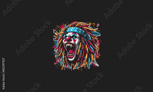 head clown angry with dreadlocks vector artwork design