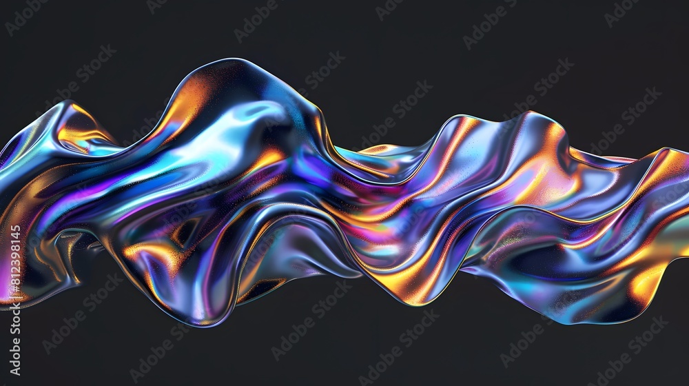 Bold holographic liquid metal shape black background Bold holographic liquid metal shape black background